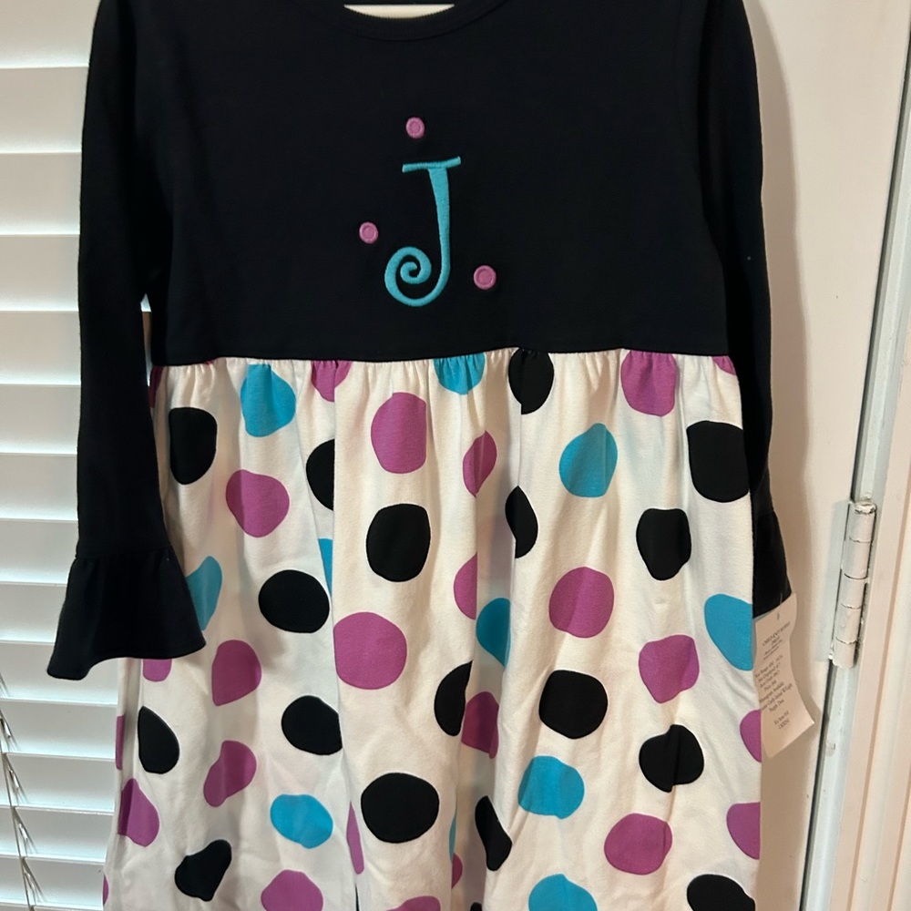 Kelly's Kids Black and White Dress with Purple Polka Dots